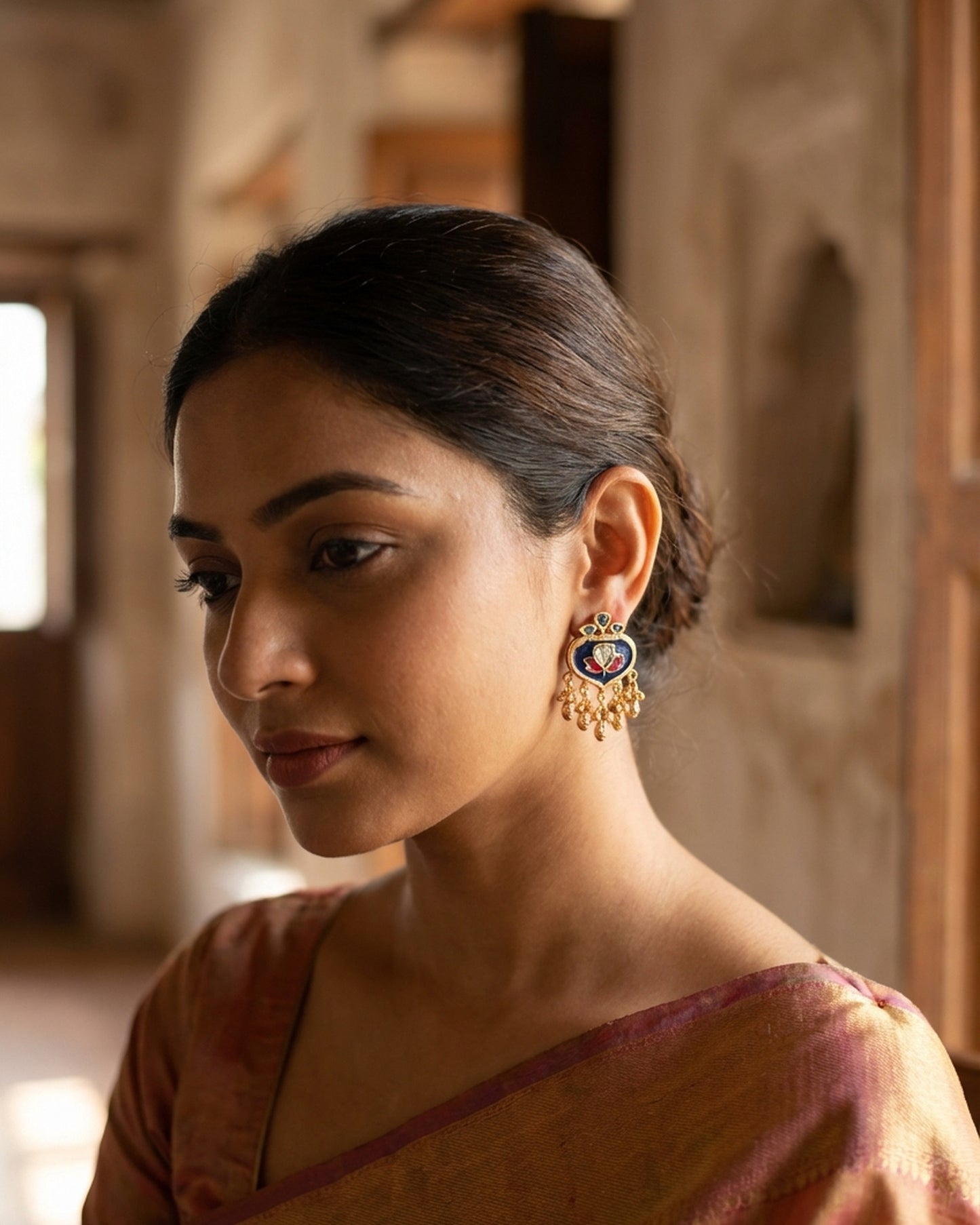 The woman wearing the jewelry is AI generated for representation purposes.