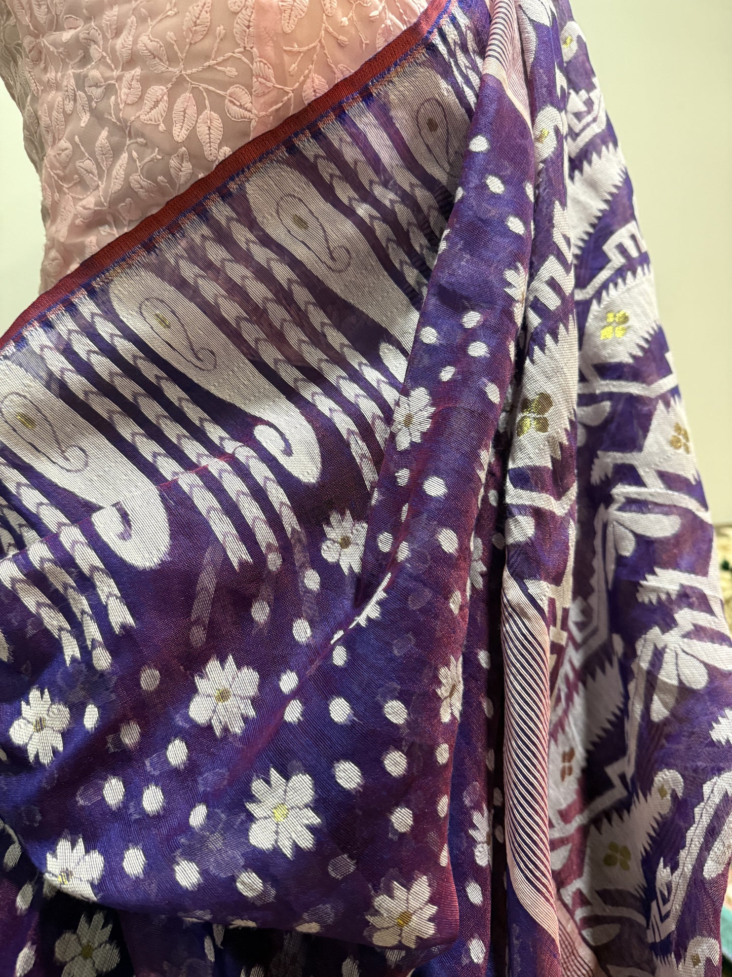 Cotton Jamdani Purple Saree