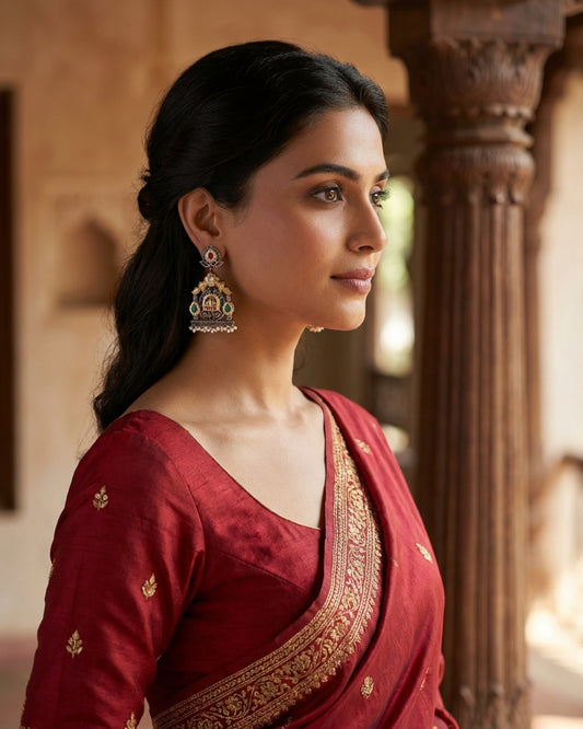 The woman wearing the jewelry is AI generated for representation purposes.