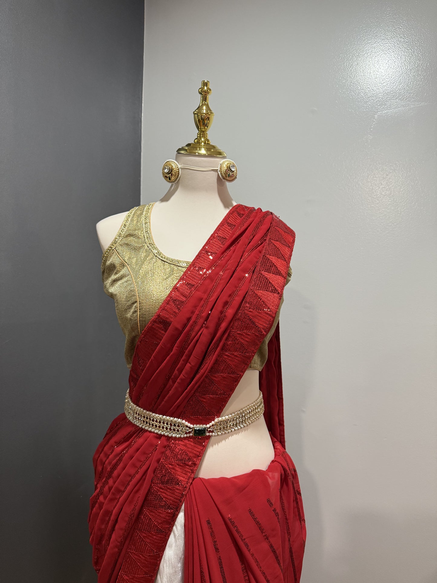 Red Sequins Georgette Party Wear Saree