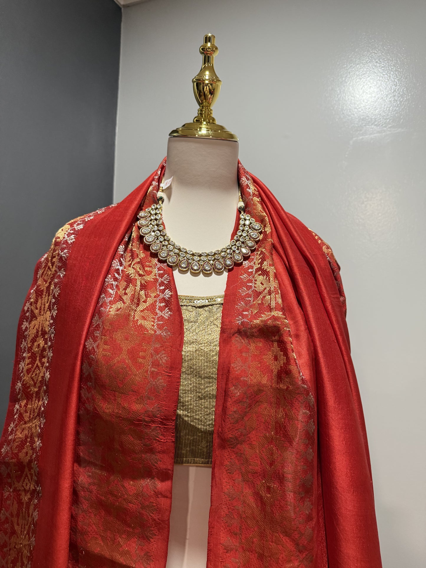 Pure Crepe Silk Handloom Orange Banarasi Saree with Jamdani Gold and Silver zari border