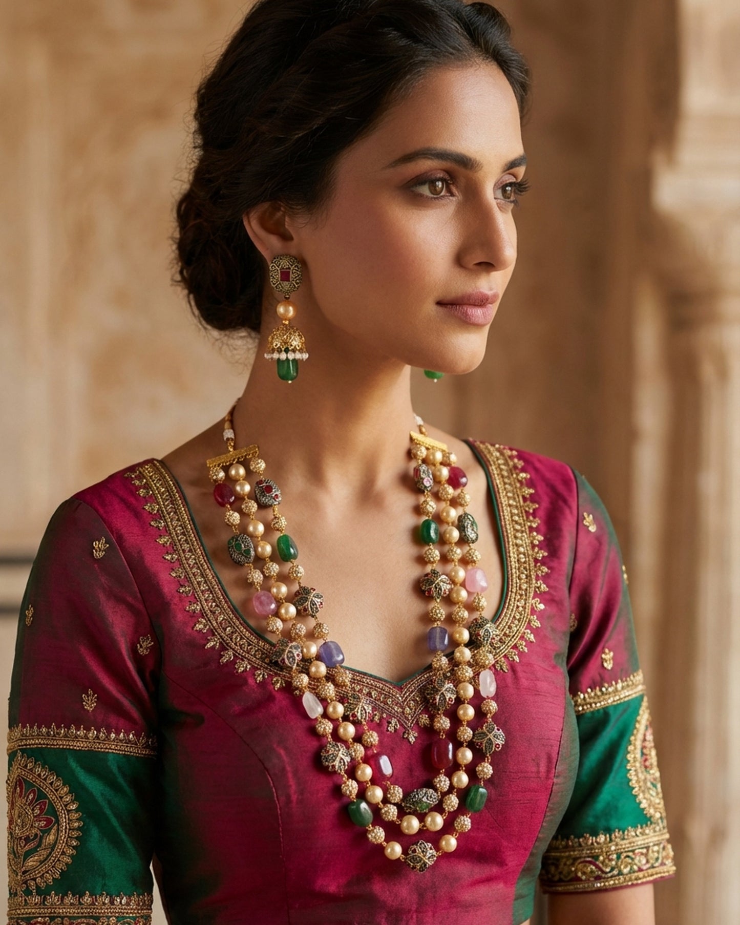 The woman wearing the jewelry is AI generated for representation purposes.