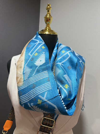 Tussar Silk Jamdani Teal Pallu Saree