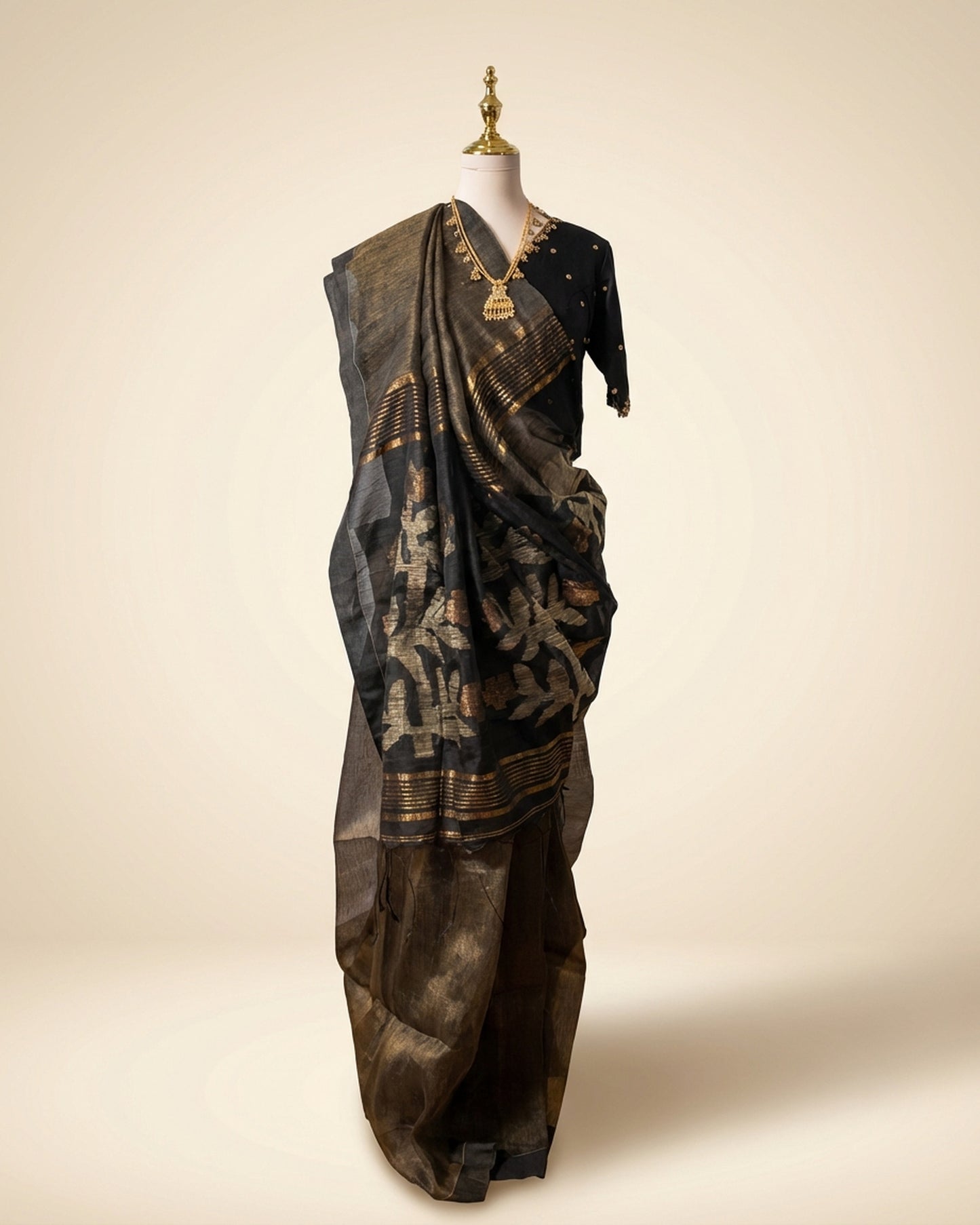 Silk Cotton Jamdani Olive Saree