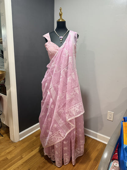 Cotton Jamdani Pink Saree