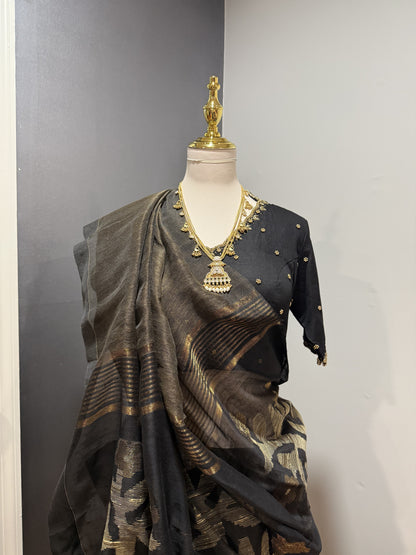 Silk Cotton Jamdani Olive