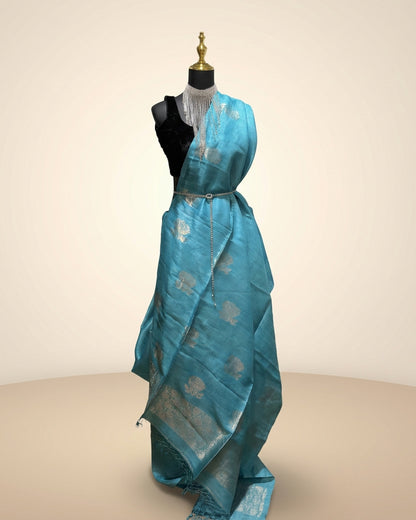 Tussar Matka Silk Teal Saree