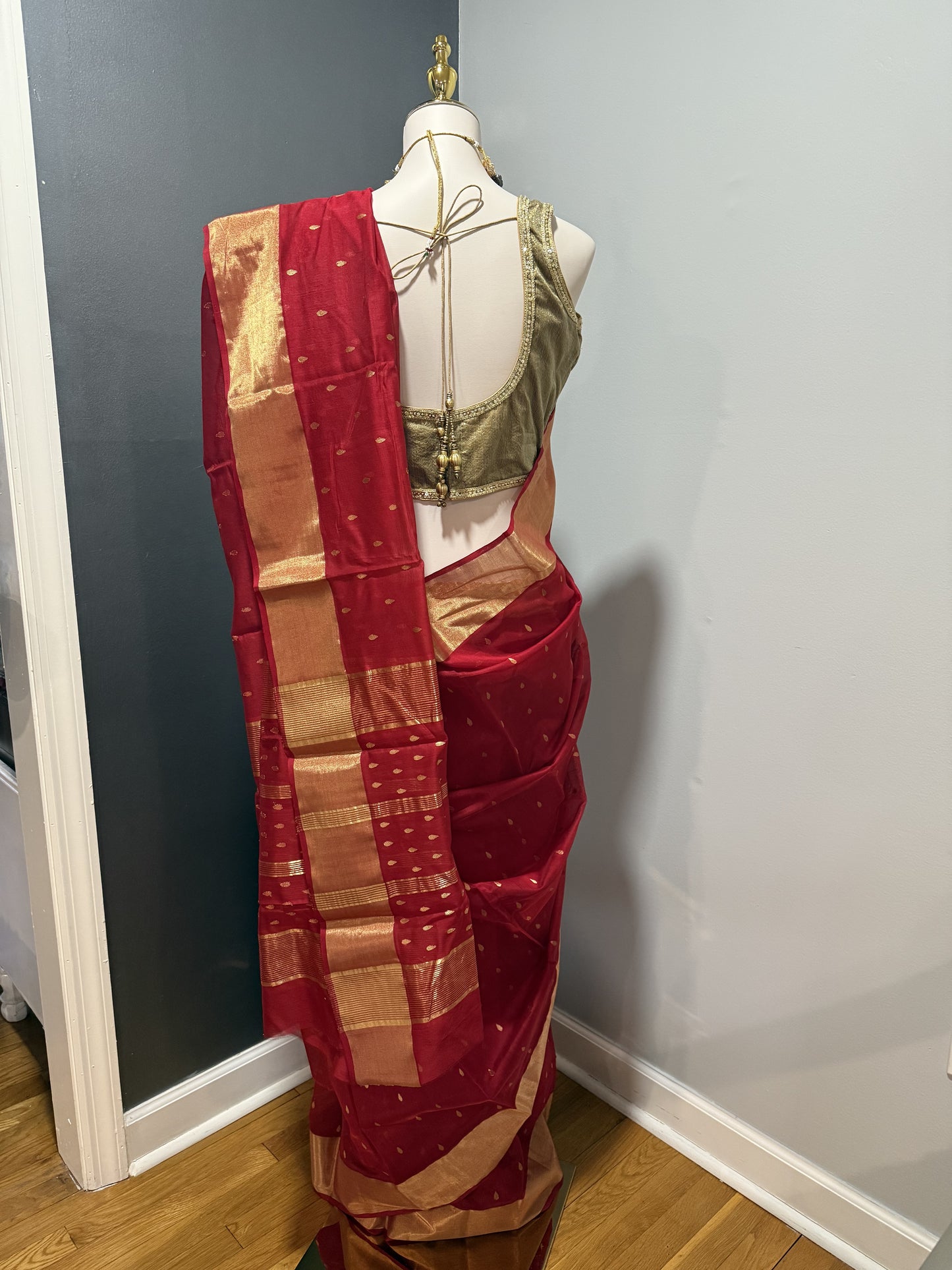 Pure Silk Red Chanderi Saree