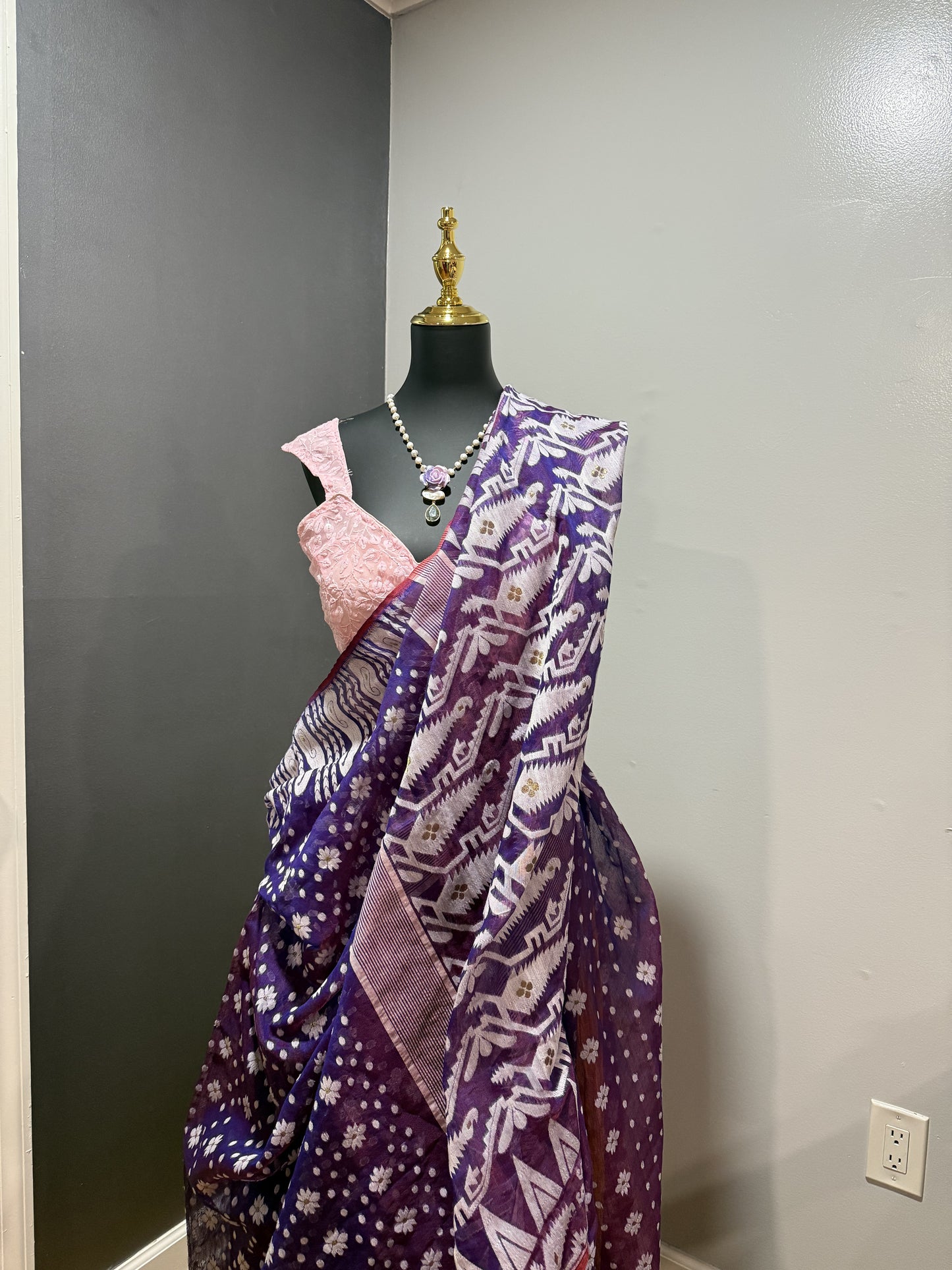 Cotton Jamdani Purple Saree