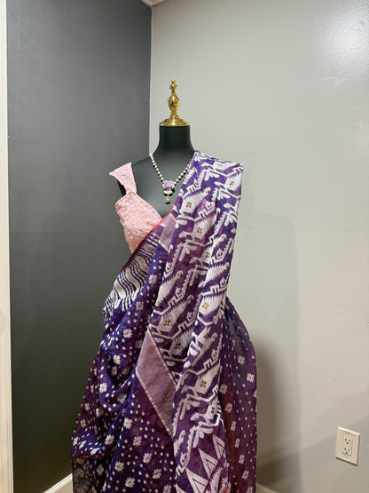 Cotton Jamdani Purple Saree