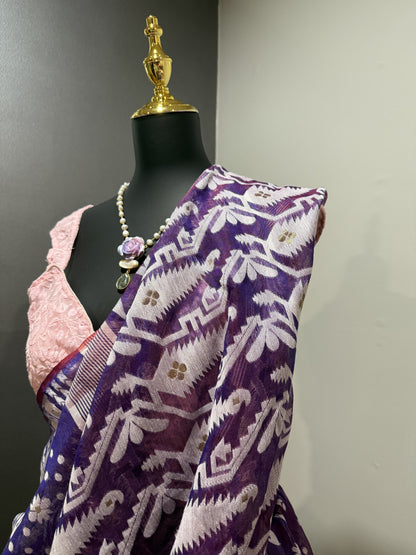 Cotton Jamdani Purple Saree