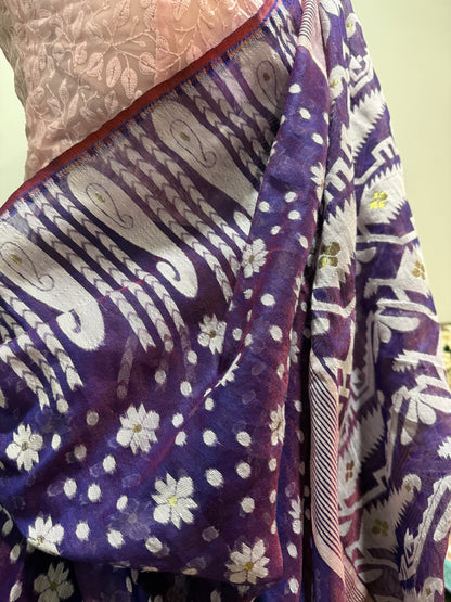 Cotton Jamdani Purple Saree