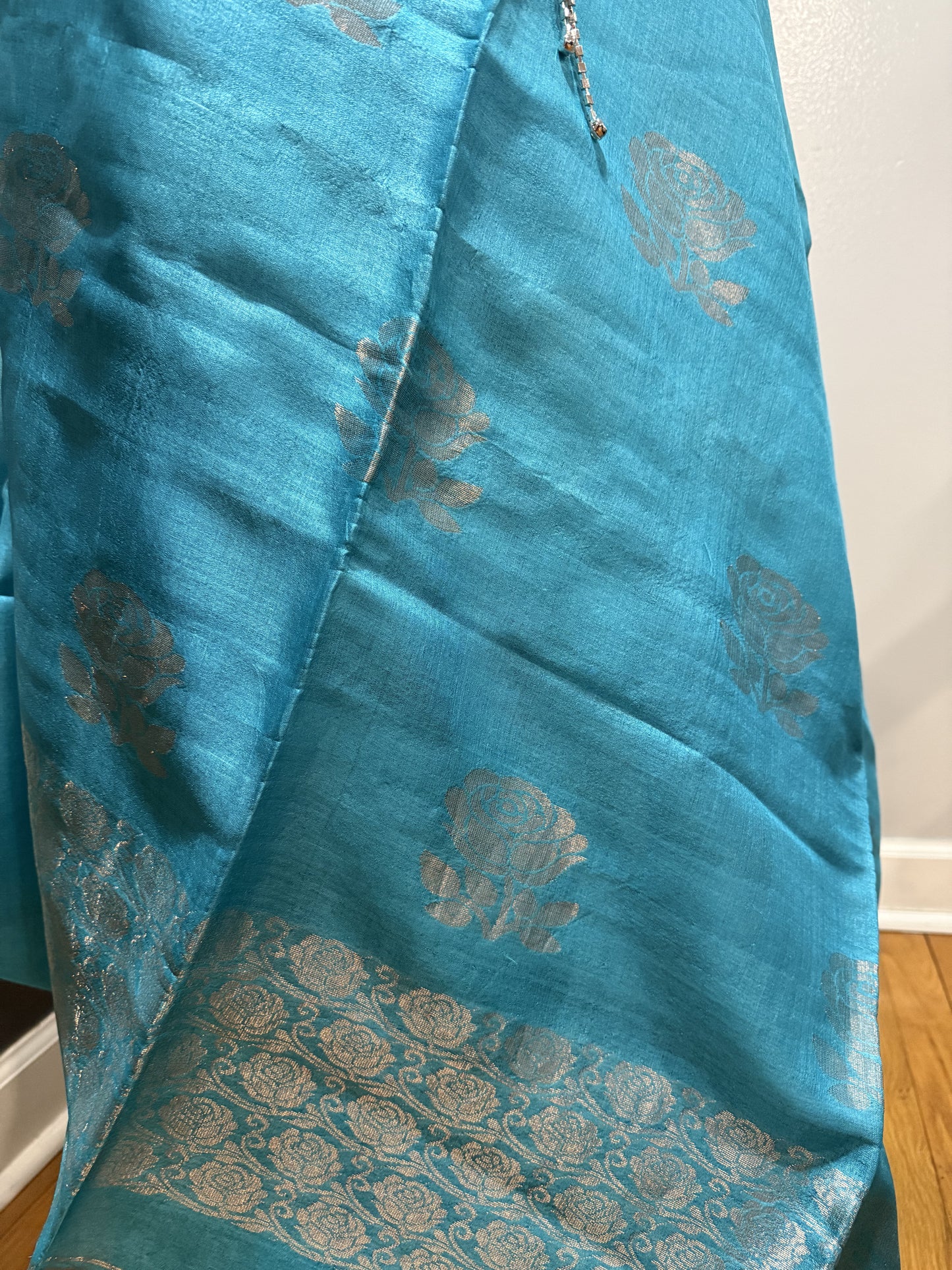 Tussar Matka Silk Teal Saree