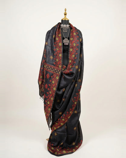 Handloom Tussar Silk Jamdani Saree Handwoven Party Wear Saree