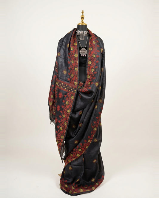 Handloom Tussar Silk Jamdani Saree Handwoven Party Wear Saree