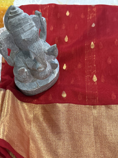 Pure Silk Red Chanderi Saree