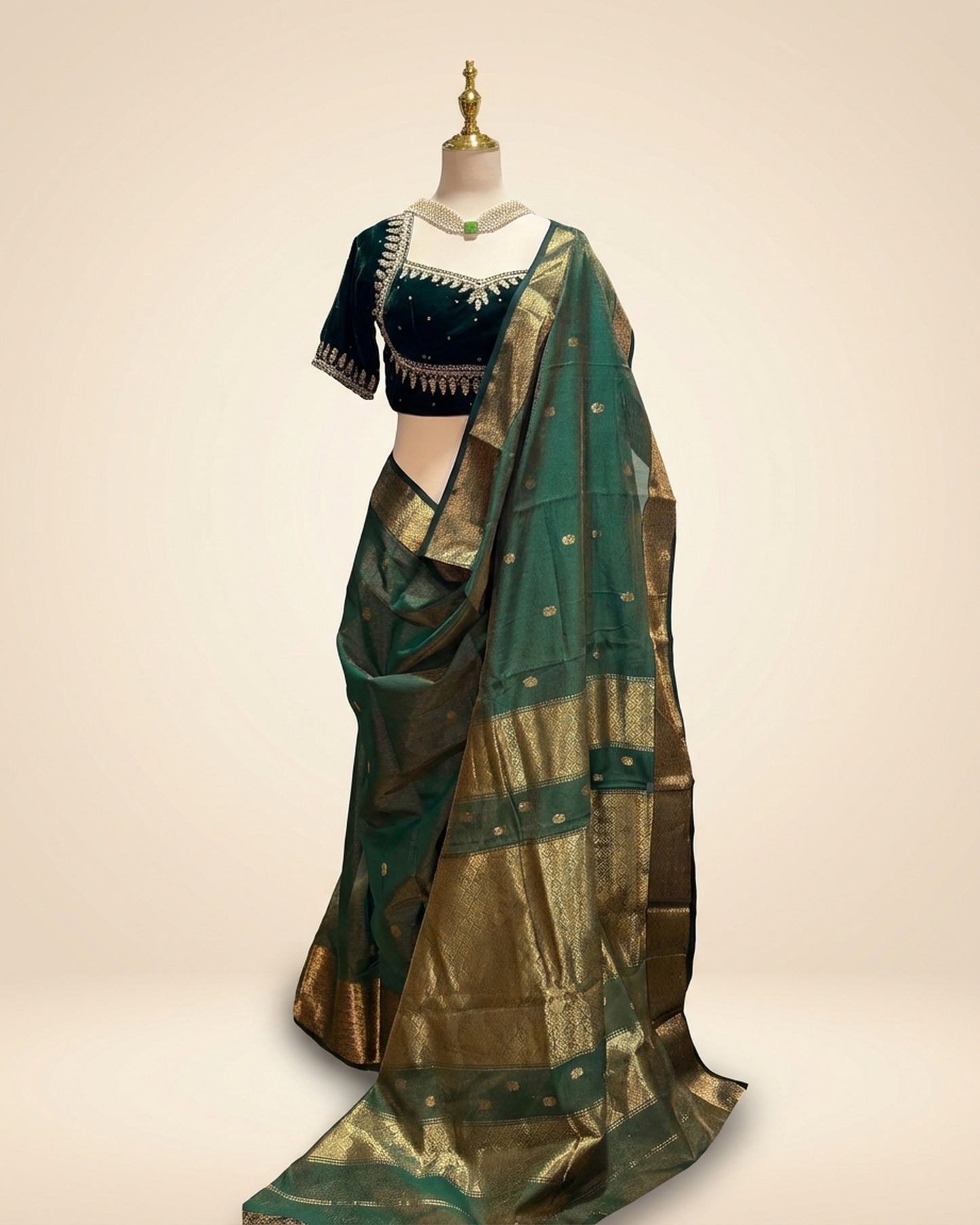 Maheshwati Tissue Bottle Green Saree