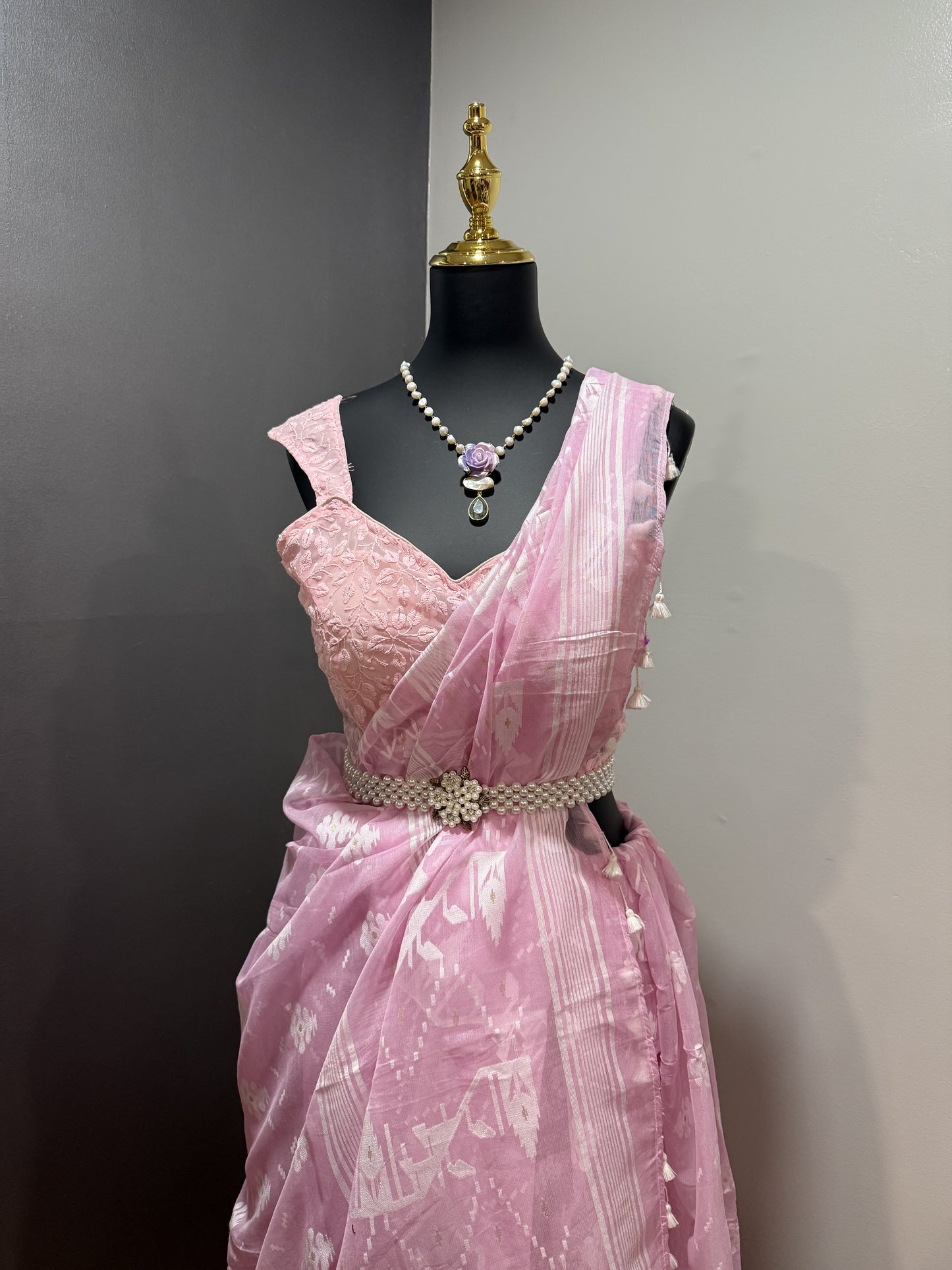 Cotton Jamdani Pink Saree