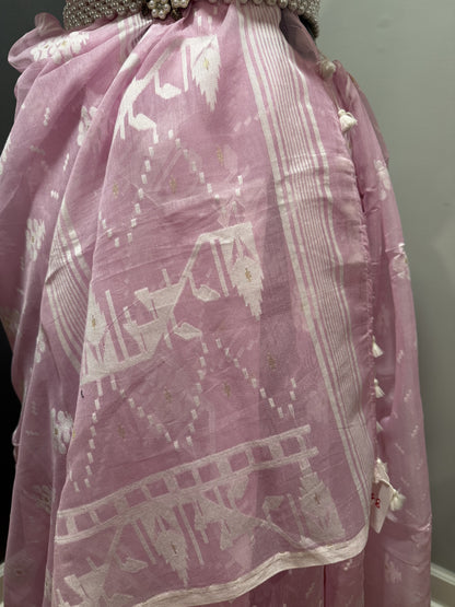 Cotton Jamdani Pink Saree