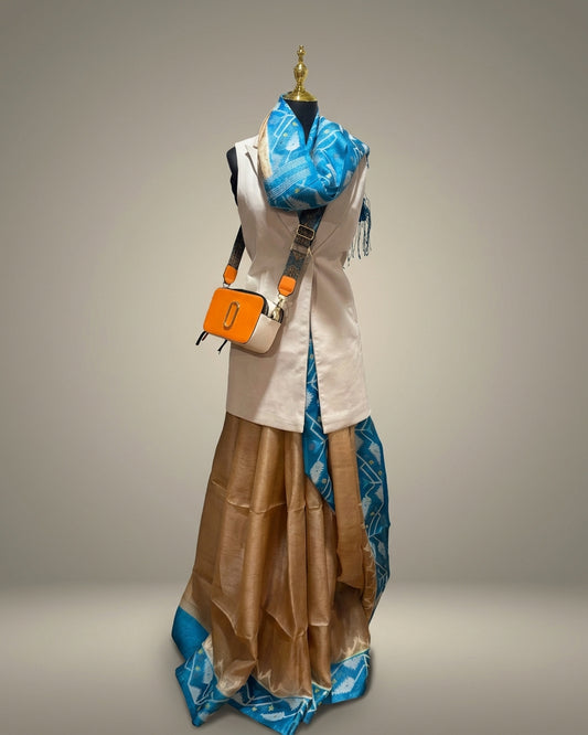 Tussar Silk Jamdani Teal Pallu Saree