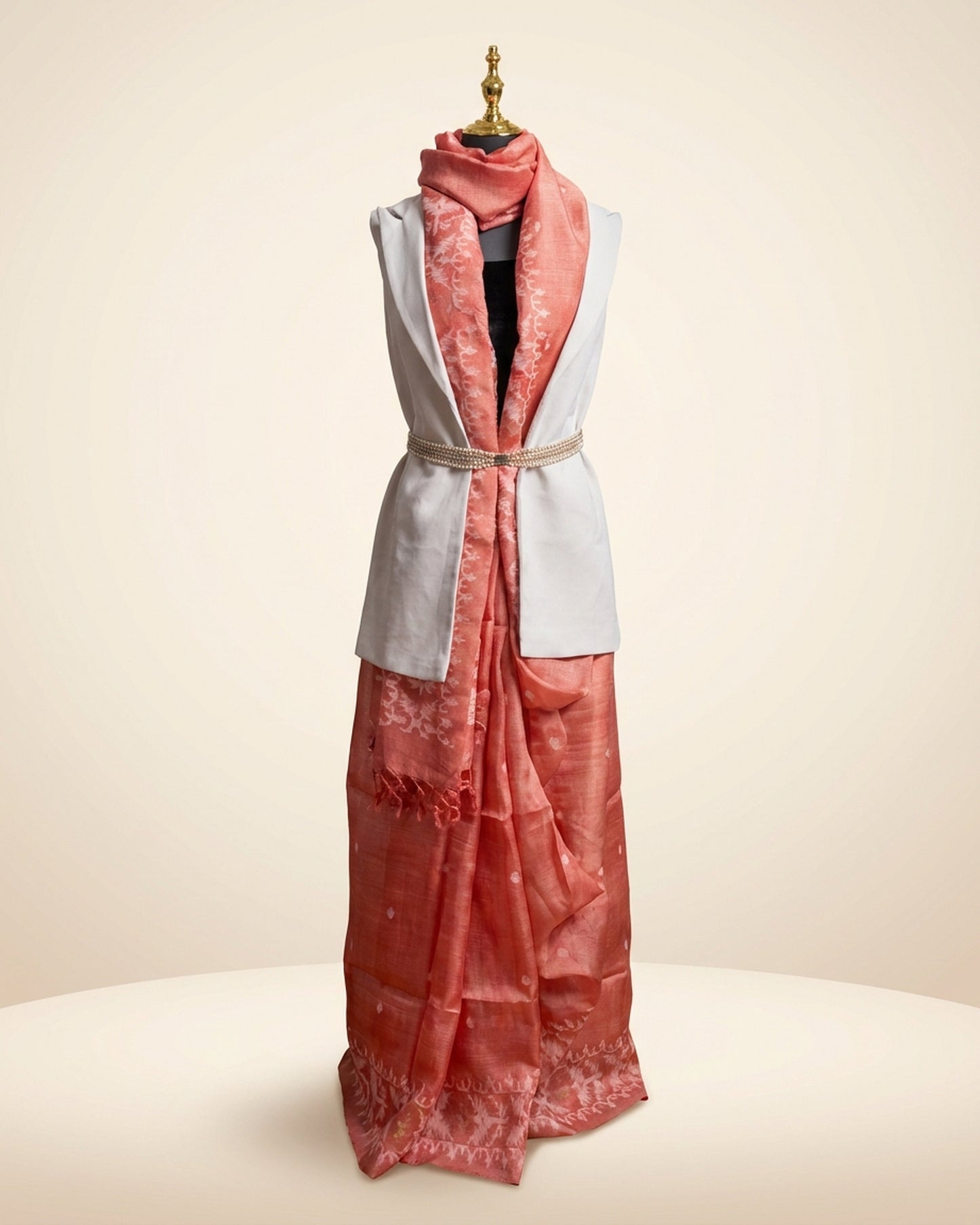 Tussar Jamdani Peach Saree