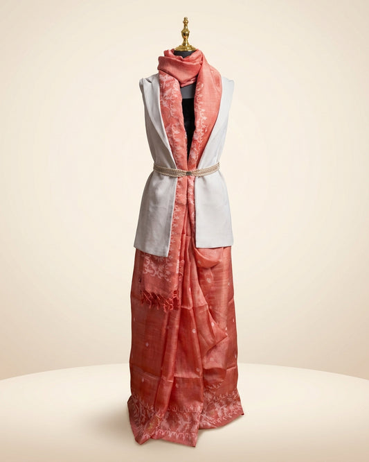 Tussar Jamdani Peach Saree