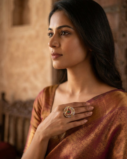 The woman wearing the jewelry is AI generated for representation purposes.