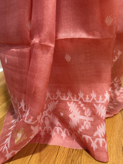 Tussar Jamdani Peach Saree