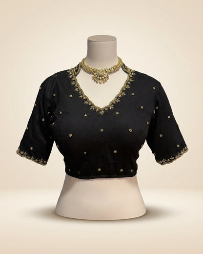 Silk Hand Embroidery Zip Closure Blouse