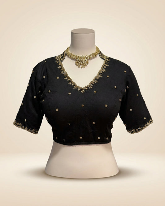 Silk Hand Embroidery Zip Closure Blouse