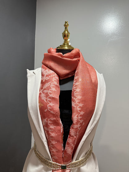 Tussar Jamdani Peach Saree