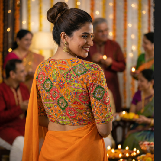 Orange Benarasi Embroidery Work Blouse