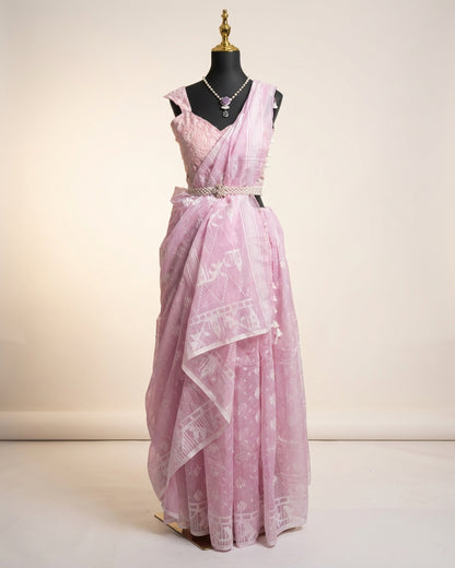 Cotton Jamdani Pink Saree