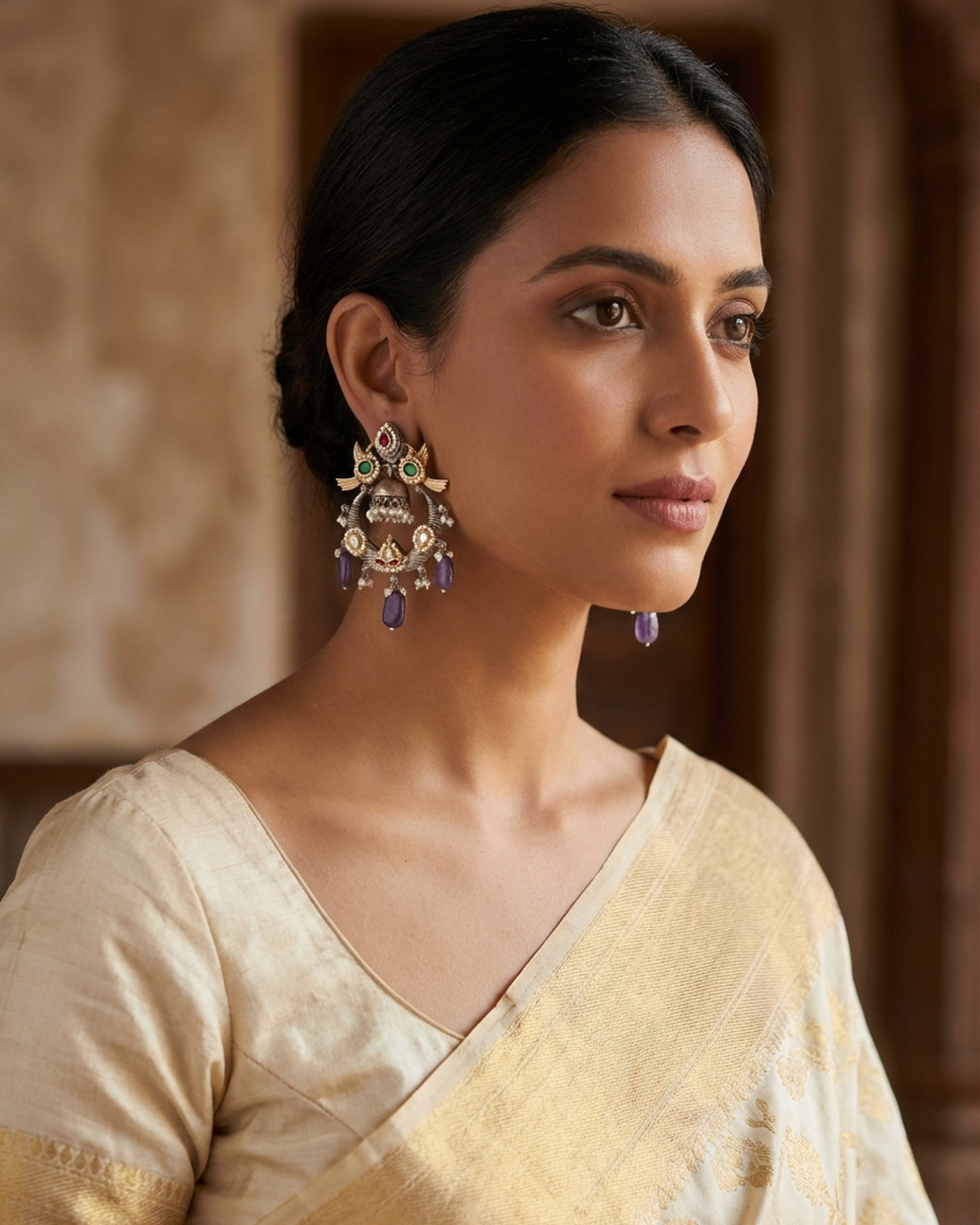 The woman wearing the jewelry is AI generated for representation purposes.