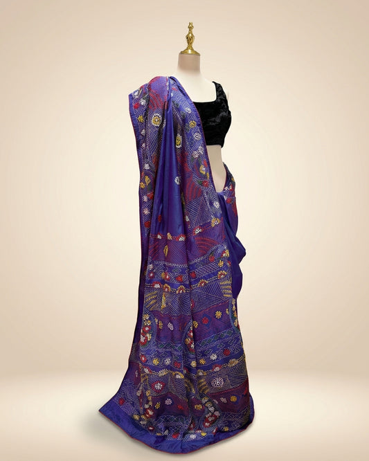Lambani Embroidery Banglore Silk Purple Saree