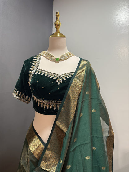 Maheshwati Tissue Bottle Green Saree