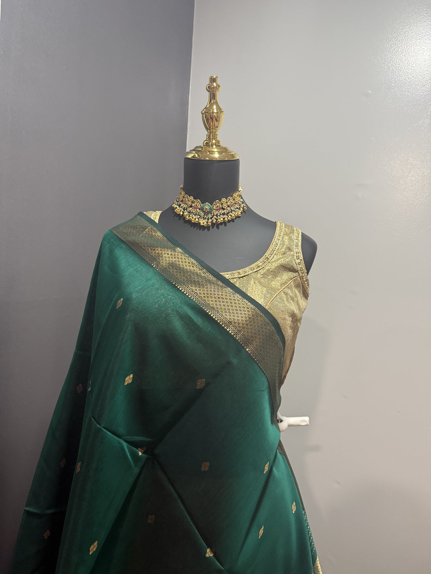 Maheshwari Bottle Green Saree