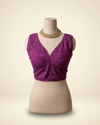 Lucknowi Sleeveless Mauve Blouse