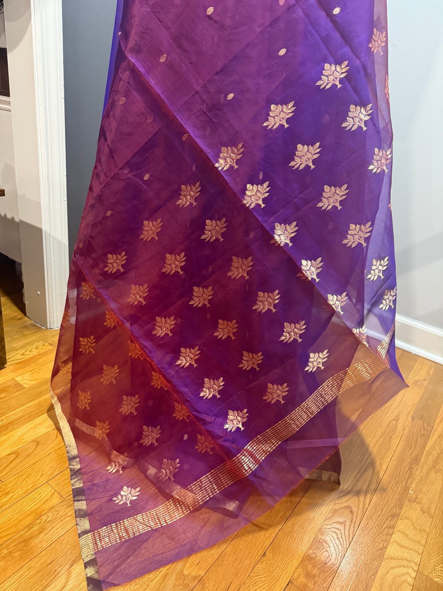 Chanderi Organza Purple Saree