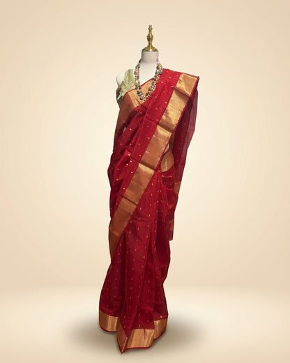 Pure Silk Red Chanderi Saree