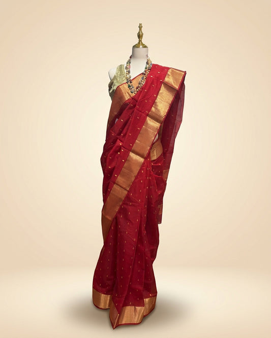 Pure Silk Red Chanderi Saree