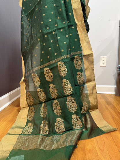Pure Silk Chanderi Green Saree