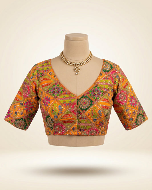 Orange Benarasi Embroidery Work Blouse