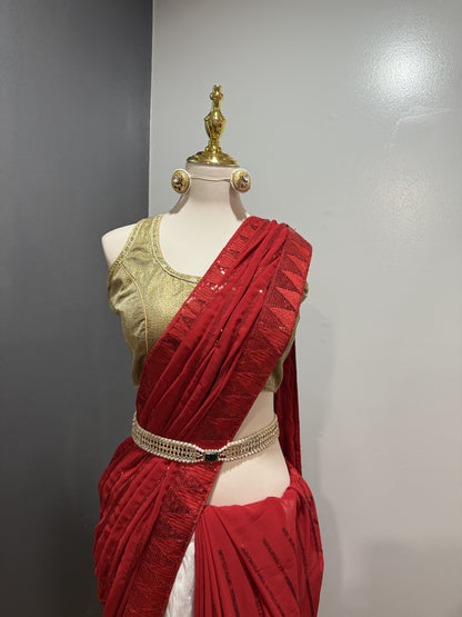 Red Sequins Georgette Party Wear Saree