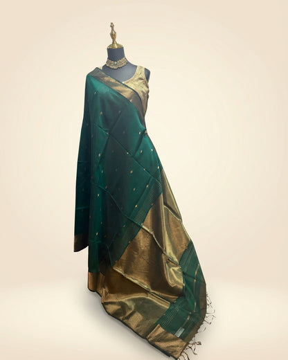 Maheshwari Bottle Green Saree