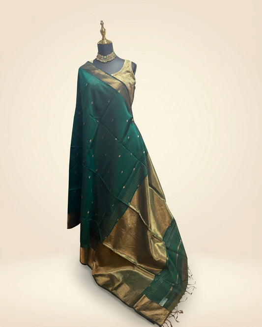Maheshwari Bottle Green Saree