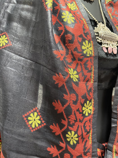 Handloom Tussar Silk Jamdani Saree Handwoven Party Wear Saree