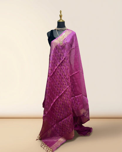 Zari Tussar Silk  Pink Saree