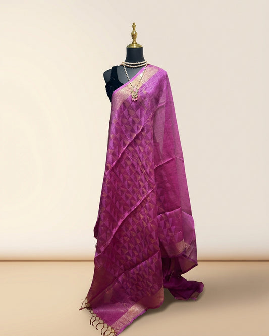 Zari Tussar Silk  Pink Saree