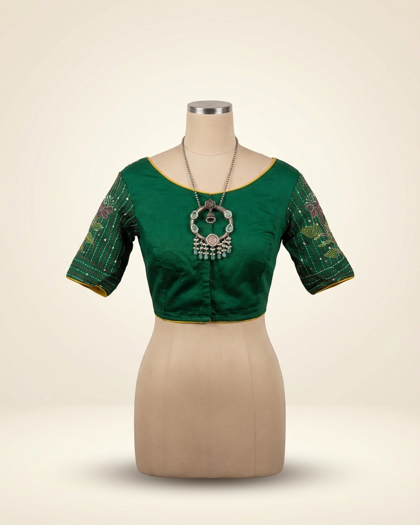 Bottle Green Kantha Work Multi Color Blouse